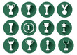 White award and cups on a green background, vector set