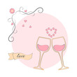 Wine or champagne in glasses on a pink background, vector illustration