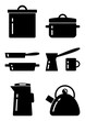 Black and white kitchenware, vector set