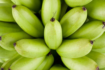 green  raw Golden bananas  on white background healthy Pisang Mas Banana fruit food isolated
