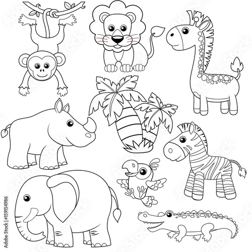 Jungle Animals Lion Elephant Giraffe Monkey Parrot Crocodile