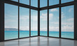 3D rendering interior design scene of double space empty room and sea view