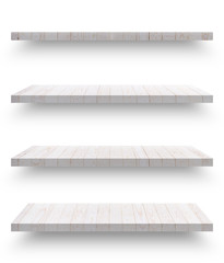 Wall Mural - Old wooden shelf isolated on white background with clipping path