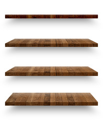 Wall Mural - Wooden shelf isolated on white background with clipping path