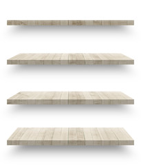 Wall Mural - Wooden shelf template set isolated on white background with clipping path
