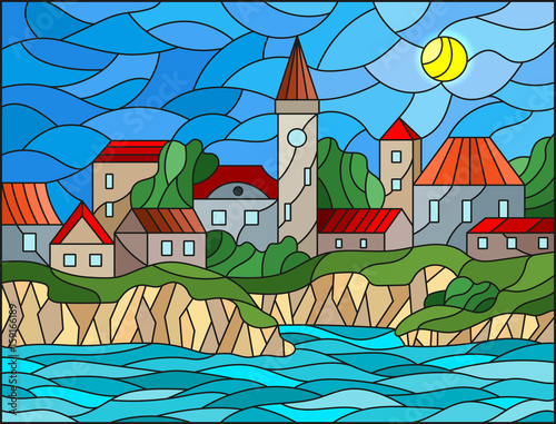 ilustracja-w-stylu-witrazu-z-rzeki-i-miasta-na-tle
