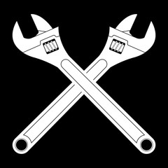 Poster - Wrench set. White crossed icons on black background