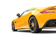 Back of a yellow luxury car isolated on a white background