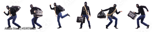 Fotografía Burglar wearing balaclava isolated on white