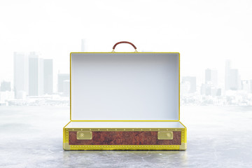 Poster - Empty suitcase in city background