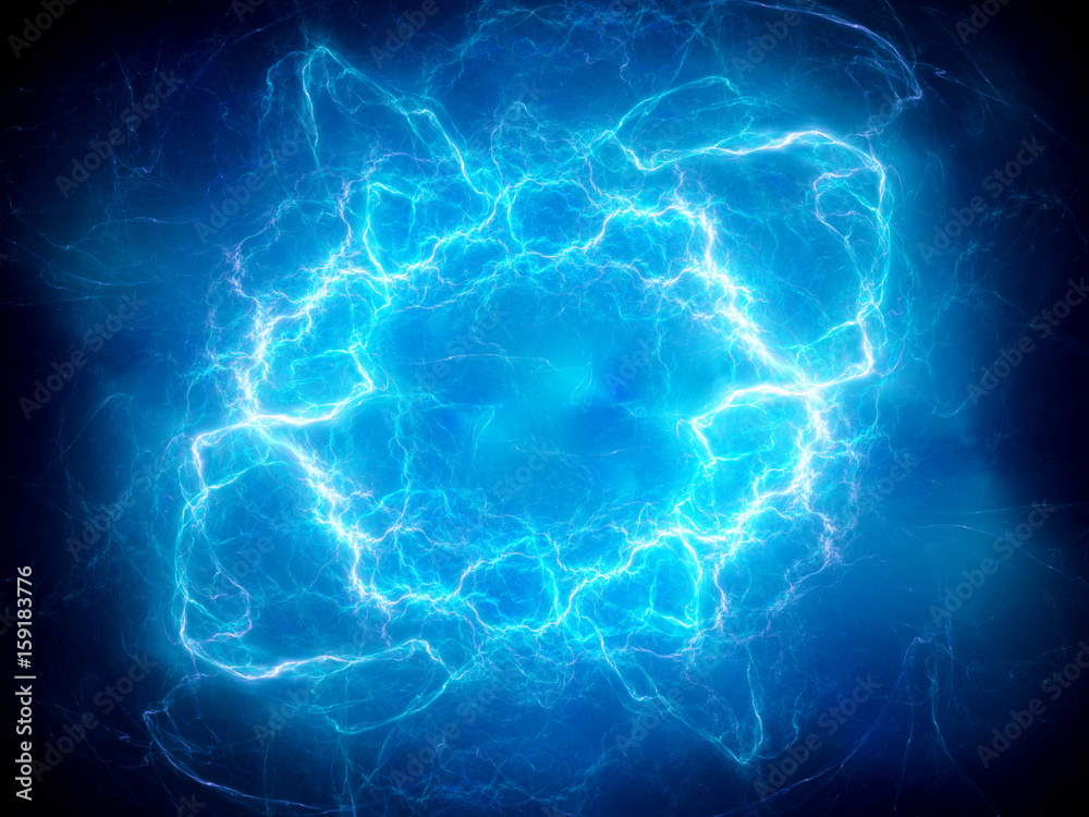 Blue glowing plasma lightning - obrazy, fototapety, plakaty 