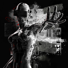 Plakat cyborg 3d twarz