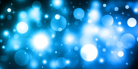 Wall Mural - blue sparkle defocused rays lights bokeh abstract background. web banner, header layout template.