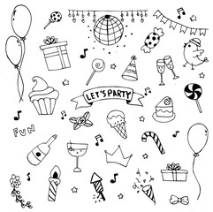 Wall Mural - Hand drawn, doodle party set. Cerebrate decoration vector design illustrator.