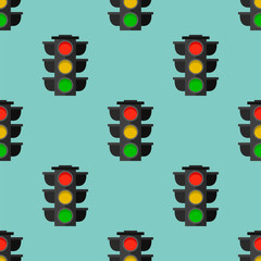 Traffic lights safety stop seamless pattern stoplight lamp control transportation warning semaphore vector illustration