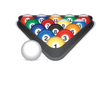 Billiard Balls Cued In A Rack Isolated On A White Background