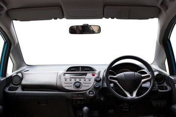 Car inside, Interior of modern car isolated white background.