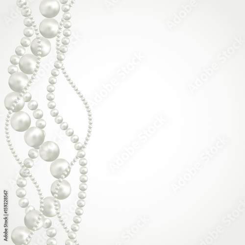 Cuadros en Lienzo Abstract vector background with beautiful 3D shiny natural white pearl garlands of beads