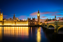 View Of The Houses Of Parliament And Westminster Bridge In London At Night