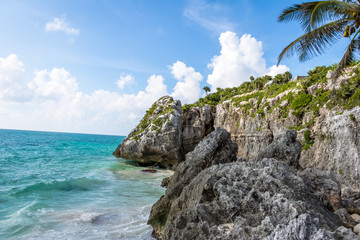 Sticker - Caribbean beach at Mayan Ruins of Tulum - Tulum, Mexico