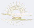 Linear drawing of sunrise. Vintage style of the image. Hipster style. Light rays of burst. Handdrawn vector illustration
