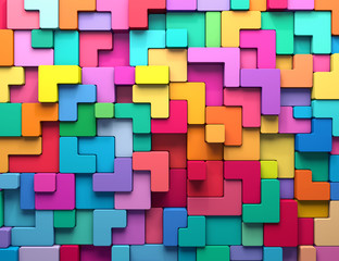 Fototapete - 3D rendering abstract background of multi-colored rounded shapes