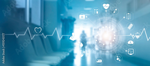 Cuadros en Lienzo Medical icon network connection with modern virtual screen interface on hospital