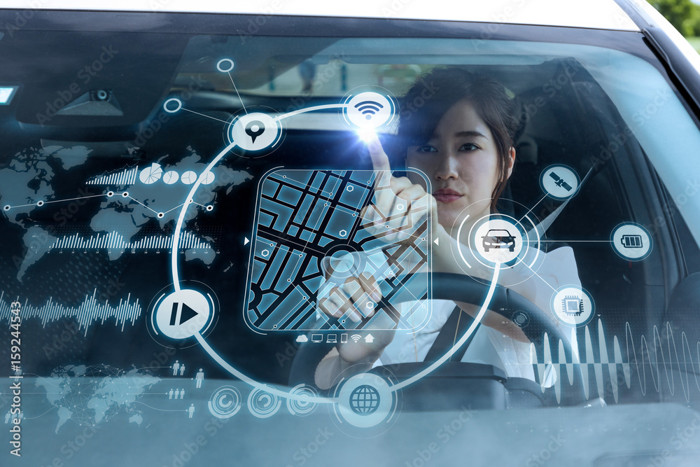 futuristic vehicle and graphical user interface(GUI). intelligent car ...