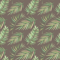  Seamless pattern with watercolor tropical leaves