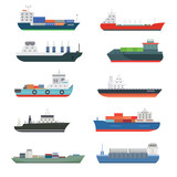 Fototapeta Koty - Cargo vessels and tankers shipping delivery bulk carrier train freight boat tankers isolated vector illustration