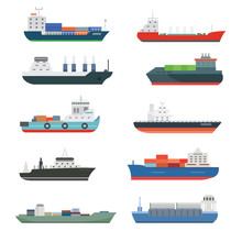 Cargo Vessels And Tankers Shipping Delivery Bulk Carrier Train Freight Boat Tankers Isolated Vector Illustration