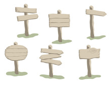 Cartoon Style Vector Weathered Wooden Sign Set