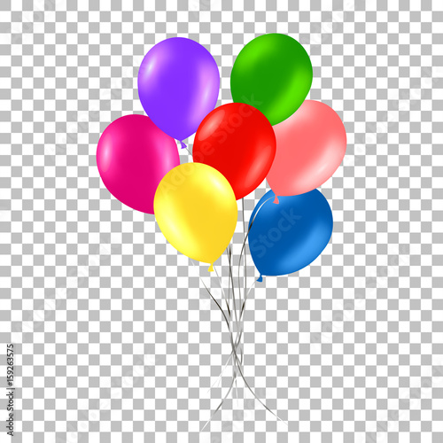 Bunch of colorful helium balloons isolated on transparent background