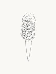 Wall Mural - 2 scoopes of ice-cream cone , sketch vector.