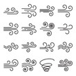 Wind icons. Black line symbols isolated on a white background. Editable stroke. Vector illustration