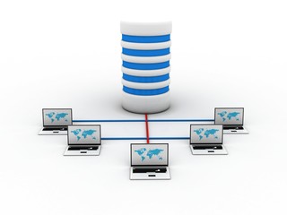 Poster - 3d rendering database storage data base in laptop