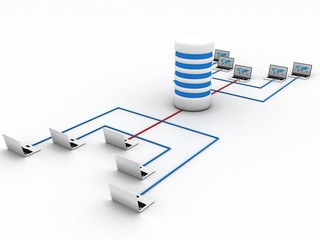 Poster - 3d rendering database storage data base in laptop