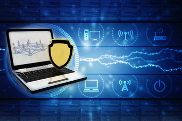 Poster - 3d rendering laptop with shield 
