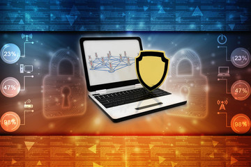 Poster - 3d rendering laptop with shield 
