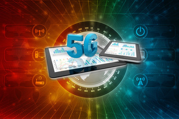 Poster - 3d rendering 5g network 5g connection with data