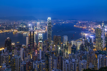 Wall Mural - Modern city at night, Hong Kong, China.