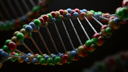 Poster - 3d render of dna form. science background with helix of reflective spheres. genetic concept.