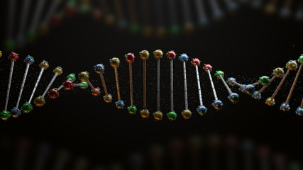 Poster - 3d render of dna form. science background with helix of reflective spheres. genetic concept.