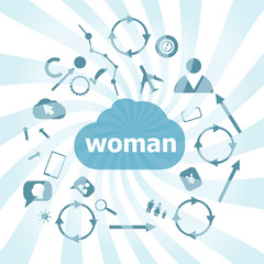 Poster - Text Woman. Social concept . Set of web icons for business, finance and communication