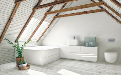 Wall Mural - Modern bathroom in attic room