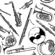 Seamless pattern with woodwind and brass musical instrument