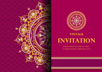 invitation card vintage style red background vector