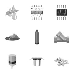 Set of icons on the theme of water. Water is the most important in the world. water filtration icon in set collection on monochrome style vector symbol stock illustration.