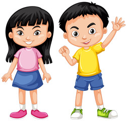 Sticker - Asian boy and girl with happy face