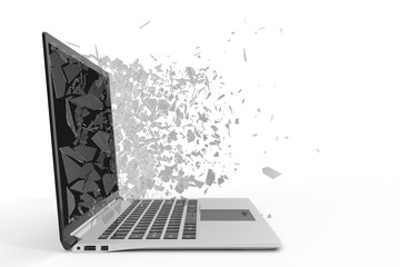 Wall Mural - Computer or laptop with broken screen isolated on white background for your design project, 3D Rendering